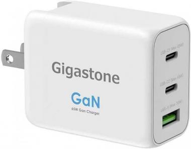 Gigastone GaN Charger 65W USB C Charger, MacBook Charger iPhone Charger Fast Charging, 3-Port, 1 USB-A + 2 USB-C Charger Block, Compact Foldable Fast Charger