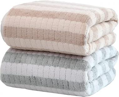 Bath Towel 2-Pack Bath Towel Fluffy,Coral Velvet,Soft, Water-Absorbent, Quick-Drying, Striped Towel Set (Gray X1/Brown X1)