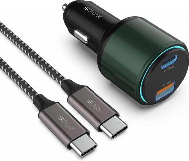 118W USB C Car Charger, SCRUAK 2-Port 100W PD/45W PPS Type C Super Fast Car Charger Adapter for MacBook Pro 15“/14“, XPS, Samsung S22 Ultra, iPad, iPhone, MacBook Car Charger with 100W USB C Cable