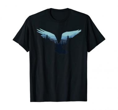 Beautiful Flying Eagle Night Sky Forest Bird Silhouette T-Shirt