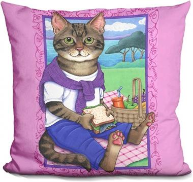 LiLiPi Picnic Cat Decorative Accent Throw Pillow