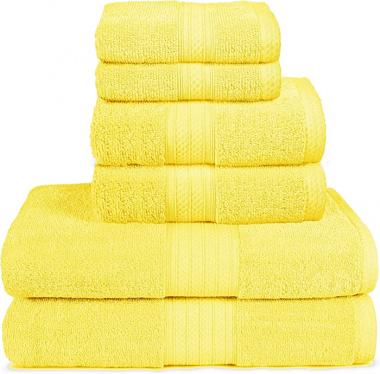 Glamburg 6 Piece Towel Set, 100% Combed Cotton - 2 Bath Towels, 2 Hand Towels, 2 Wash Cloths - 600 GSM Luxury Hotel Quality Ultra Soft Highly Absorbent Towel Set for Bathroom - Lime Yellow