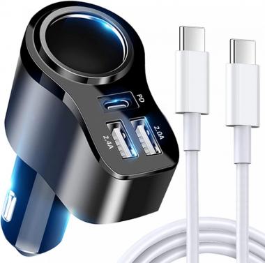 4 in 1 Car Charger, Car Charger Adapter, 36W Multi Cigarette Lighter USB Charger, Socket Splitter with 3 USB Ports,12V/24V Dual USB Type C PD Fast USB Car Charger for iPhone 14/13,iPad,Samsung,LG,GPS