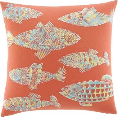 Tommy Bahama Home Batic Fish 20-inch Decorative Pillow, 20 in x 20 in, Multi Orange