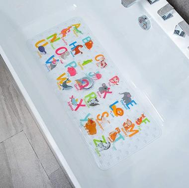 BeeHomee Cartoon Non Slip Bathtub Mat for Kids - 35x16 Inch XL Large Size Anti Slip Shower Mats for for Toddlers Children Baby Floor Tub Mats (Alphabet)