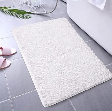 Homore Bathroom Mat Soft Chenille Bath Rug 24x36 inch, Super Absorbent Shaggy Carpets for Bath Room, Washable and Non Slip Bath Rug for Tub Shower Sink,White