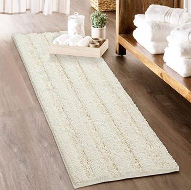 Bath Mat for Bathroom - White Super Soft Shower Rug Non-Slip Washable Absorbent Quick Drying Chenile Bathtub Floor Carpet, 60 x 24, 1 Piece