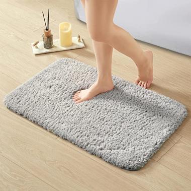 Berbell Bathroom Rugs Bath Mat,16"x24",Super Soft Water Absorbent Microfiber Bath Rug,Non-Slip Plush Shaggy Bath Carpet,Bath Mat for Bathroom,Machine Wash Dry,Tub and Shower,Light Grey