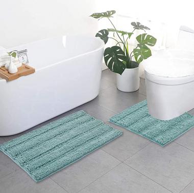 NICETOWN Bath Mats Shower Rugs Slip-Resistant Extra Absorbent Soft Fluffy Thick Bath Mats, Non-Slip Microfiber Shag Floor Mats, Dry Fast Waterproof Kids Tub Mats(Eggshell Green, 20 x 32 + 24 x 24 U)