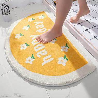 Rug Bath Mat, Cute Flowers Half Round Entrance Door Mat, Ultra Soft Absorbent Non-Slip Household Multifunctional Bath Mat Area Rugfor Indoor Bathtub Bedroom, 20 x 31 Inch (Yellow)