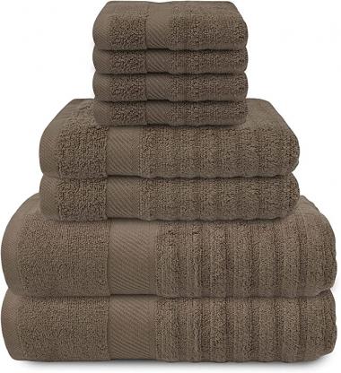 Texology Luxury Bath Towels Set of 8, Quick-Dry Textured, Includes 2 Bath Towels for Bathroom, 2 Hand Towels, 4 Washcloths, Super-Absorbent-Oeko-Tex Certified, Ideal for Home, Spa, Gym (Brown)