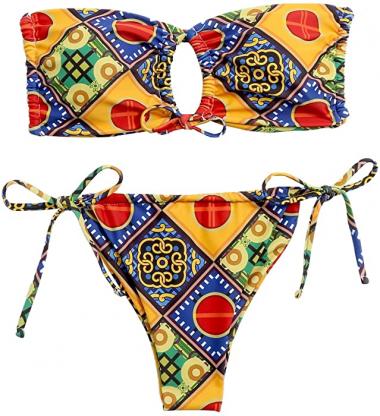 SOLY HUX Women's Print Bandeau Top and Tie Side Bikini Set 2 Piece Swimsuits