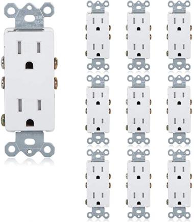 Maxxima Tamper Resistant Duplex Receptacle Standard Decorative Electrical Wall Outlet 15A White, 3 Prong Outlet, Easy Install, UL Listed, Pack of 10, Contractor Pack