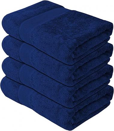 Zellbury Home Premium Bath Towels with 100% Combed Cotton for Bathroom, Cotton Bath Towels 27x54 for Bath, Gym and Spa, 600GSM with Soft & Absorbent Material. (Navy Blue, Pack of 4)