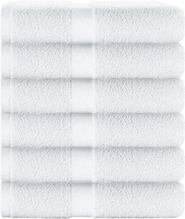 Wealuxe Cotton Bath Towels - 24x50 Inch - Lightweight Soft and Absorbent Gym Pool Towel - 6 Pack - White