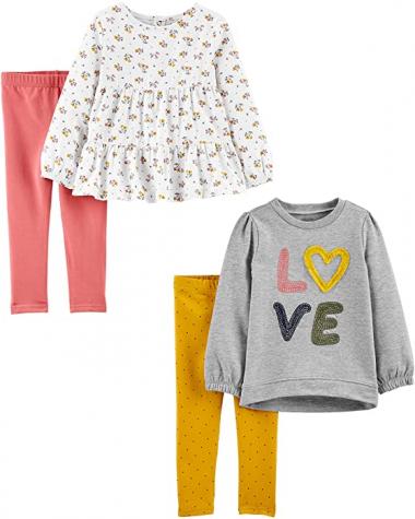 Simple Joys by Carter's Toddler Girls' 4-Piece Long-Sleeve Shirts and Pants Playwear Set