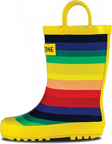 LONECONE Rain Boots with Easy-On Handles in Fun Patterns & Solid Colors for Toddlers and Kids