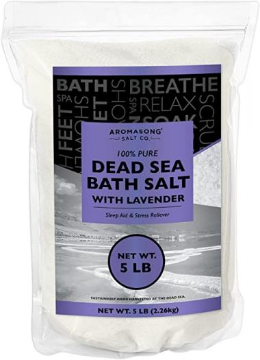 Pure Dead Sea Salt for Soaking with 100% Natural Lavender - 5 LB Spa Bath Salt Fine Grain in Resealable Pack - Used for Body Wash Scrub - Soak for Women & Men for Tired Muscles & Skin Issues.