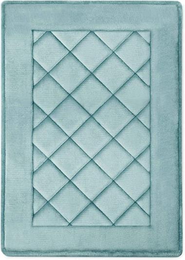 MICRODRY ExtraThick SoftLux Charcoal Infused Diamond Embroidered Memory Foam Bath Mat with GripTex Skid Resistant Base (17"x24", Aquifer)