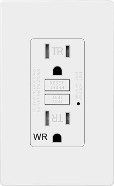 TOPELE 15 Amp GFCI Outlet 125 Volt Tamper-Resistant and Weather-Resistant, Receptacle, Indicator with LED Light, Nylon Wallplate and Screws Included,TR WR White, UL Listed