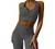 Meyeeka Women's 2 Piece Ribbed Seamless Workout Sets Short Sleeve Crop Top Drawstring Yoga Outfits Sets