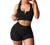 Meyeeka Women's 2 Piece Ribbed Seamless Workout Sets Short Sleeve Crop Top Drawstring Yoga Outfits Sets