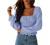 CNJFJ Women's Sexy Frill Smock Crop Top Retro Square Neck Long Sleeve Shirred Blouse Tops