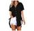 Womens Short Sleeve Plus Size Tops V Neck Collar Button Down Shirts Blouse Top Tie Side Boyfriend Oversized T Shirts