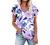 Womens Tops Casual Lace Trim Petal Sleeve Blouse Summer Loose Shirt V Neck Tunic Top Floral Print Blouse for Women