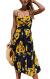 Halife Womens Summer Dresses Casual Spaghetti Strap Floral Button Down Swing Midi Dress with Pockets