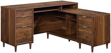 Sauder Clifford Place L-Desk, L: 59.06" x W: 53.54" x H: 30.2", Grand Walnut finish