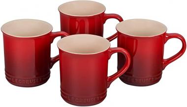 Le Creuset Stoneware Set of 4 Mugs, 14 oz. each, Cerise