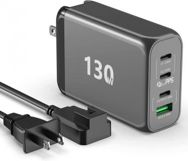 130W USB C GaN Wall Charger 4 Port PD 100W PPS 45W Super Fast Charging Station Type-C Laptop QC Power Adapter AC Cable Multiple Ports for iPhone 13 12 11 iPad MacBook Pro Samsung Pixel Lenovo HP Dell