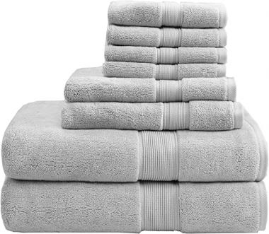 Madison Park Signature 800GSM 100% Cotton Luxurious Bath Towel Set Highly Absorbent, Quick Dry, Hotel & Spa Quality for Bathroom, Multi-Sizes, Silver 8 Piece