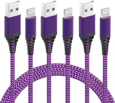 iPhone Charger 3ft Lightning Cable 3 Pack MFi Certified iPhone Cable Nylon Braided 3 Foot iPhone Charging Cable for iPhone 13 12 11 Pro X XS XR 8 Plus 7 6 5 and More(Purple Black)