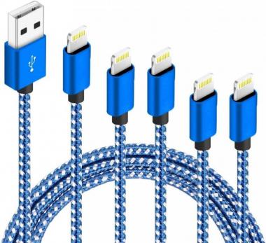 iPhone Charger, 5Packs(3ft 3ft 6ft 6ft 10ft)Charging Cable MFi Certified USB Lightning Cable Nylon Braided Fast Charging Cord Compatible for iPhone13/12/11/X/Max/8/7/6/6S/5/5S/SE/Plus/iPad(Blue White)