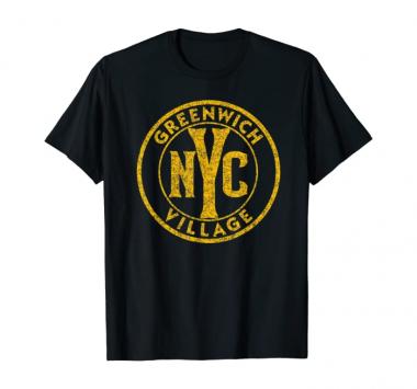 Greenwich Village NYC Vintage Sign Distressed Amber Print T-Shirt