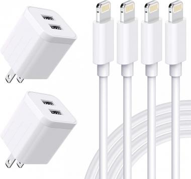 USB Wall Charger, [Apple MFi Certified] iPhone Charger Lightning Cable 6FT(4PACK) Fast Charging Data Sync Cords Dual Port USB Plug Compatible with iPhone 12/mini/Pro/Max/11/Pro/Xs/XR/X/8/7/Plus