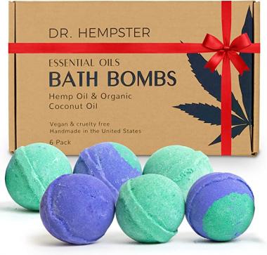 Natural Bath Bomb Gift Set - Hemp Bath Bombs with Organic Coconut Oil, Shea Butter, Refreshing Eucalyptus and Relaxing Lavender for Men and Women - Handmade in USA - 6 Pack