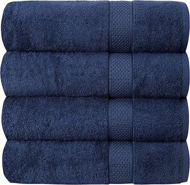 Pleasant Home Bath Towels Set - 4 Pack – 32” x 55” - 100% Cotton - 500 GSM – Lightweight Soft & Absorbent – Durable (Navy)