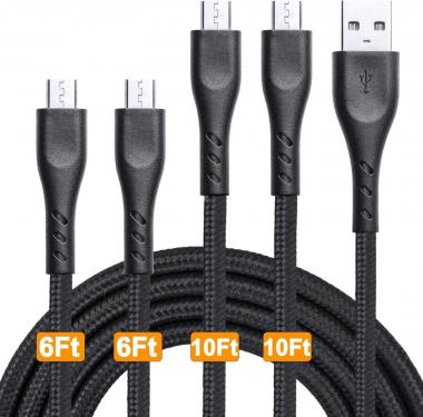 Micro USB Cable Braided, Android Charging Cable Fast Phone Charger Cord with Extra Long Length Nylon Braided Compatible with PS4,Samsung Galaxy S7 Edge/S7/S6,Note 5 4 (6ft*2+10ft*2, Atrous, 4)