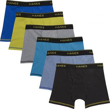 Hanes Boys' Mesh Boxer Briefs, 6-Pack, Moisture-Wicking Cotton Blend Mesh Briefs, 6-Pack (Color/Pattern May Vary)