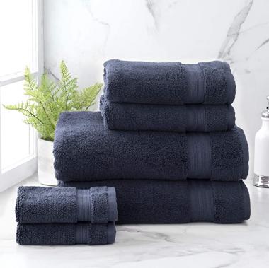 Welhome Cotton Rayon from Bamboo Bath Towel (Deep Navy) - Set of 6 -Soft & Fluffy -Highly Absorbent -Fade Resistant - Durable - Machine Washable - 2 Bath - 2 Hand - 2 Wash Towels