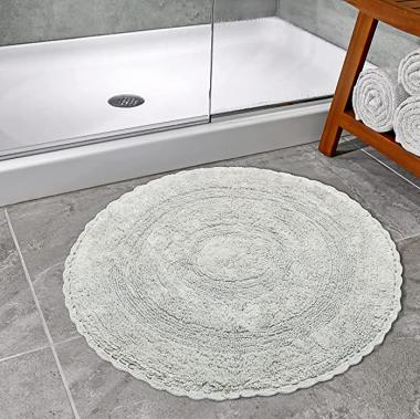 Ultra Soft Spa Cotton Crochet Round Bath Rugs or Mat Place in Front of Shower, Vanity, Bath Tub, Sink, and Toilet ( 36 inch Round, Light Grey) - The Home Talk