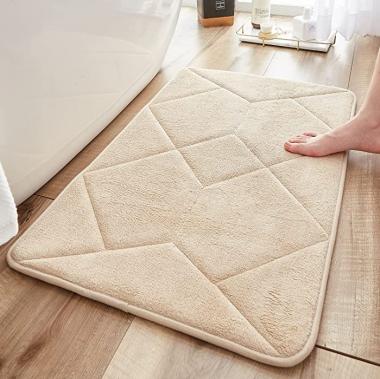 Memory Foam Bath Mat,Super Water Absorption,Machine Washable Bathroom Rug,Soft,Absorbent Quick Dry Bathmat,Shower Bath Room Floor Mat(24"x16",Beige)