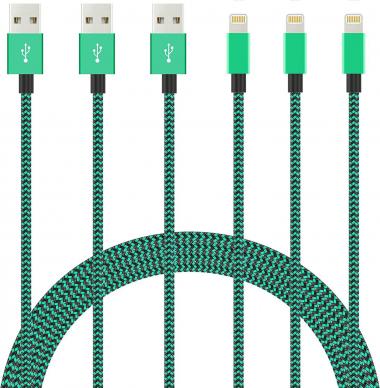 IDISON iPhone Charger Lightning Cable 3Pack(6//6/6ft) Quick Charger Rapid Cord Apple MFi Certified Compatible iPhone 11 Pro X XR XS MAX 8 Plus 7 6s 5s 5c Air Mini iPod (Black Green)