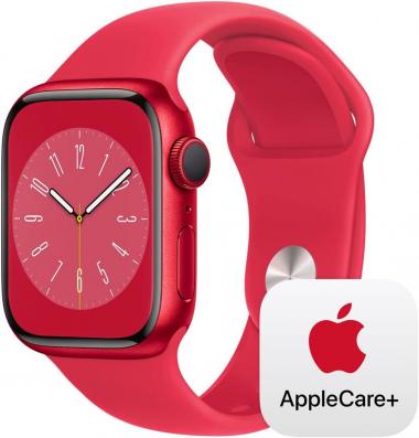 Apple Watch Series 8 [GPS 41mm] Smart Watch w/ (Product) RED Aluminum Case with (Product) RED Sport Band - M/L with AppleCare+ (2 Years)