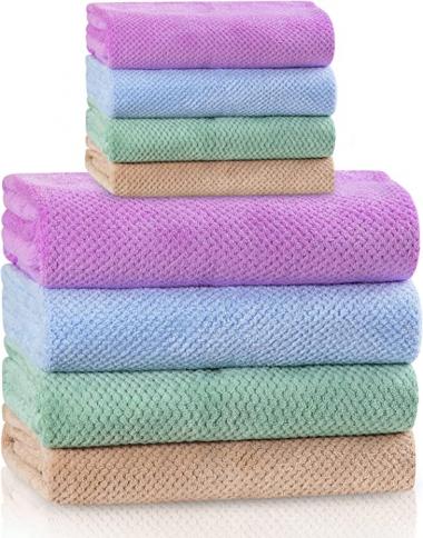 OLESTER 4 Colors Microfiber Towel Set | Super Soft and Absorbent Quick-Dry Lightweight 4 Bath Towels 4 Hand Towels for Shower Pool Beach Bathroom