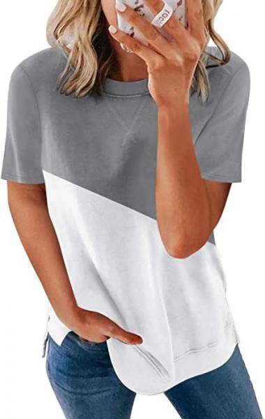 Biucly Womens Short Sleeve Crewneck Shirts Loose Casual Tee T-Shirt