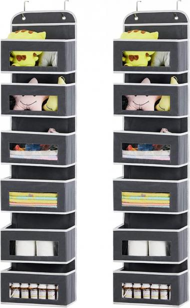 YOUDENOVA Over The Door Organizer, 6-Shelf Door Storage for Bathroom, Dorm, College, Hanging Door Organizer, Baby Organizer for Diapers, Grey, 2 Packs